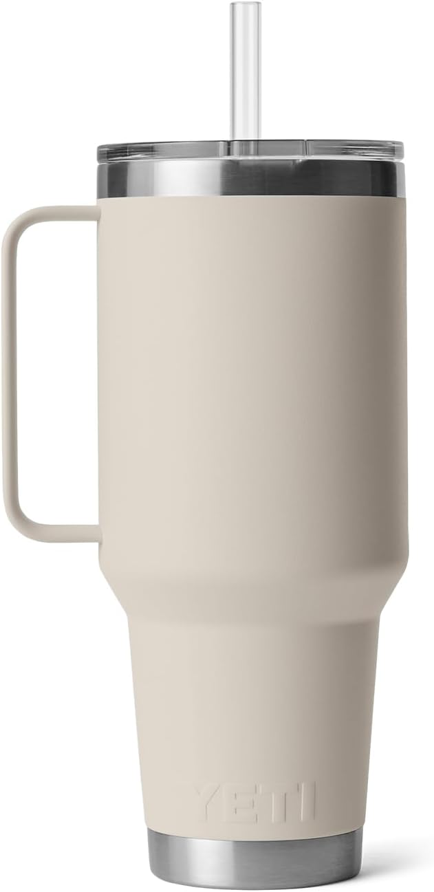 YETI Rambler 42 oz Tumbler with Handle and Straw Lid, Travel Mug Water Tumbler, Vacuum Insulated Cup with Handle, Stainless Steel, Cape Taupe