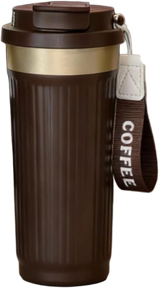 Vacuum-Insulated Stainless Steel Travel Coffee Mug, Leak-Proof Reusable Coffee Cup with Lid-Keeps Drinks Hot & Cold for Hours, Durable Double Wall Tumbler for Men & Women (5th-Dark Coffee, 18OZ)