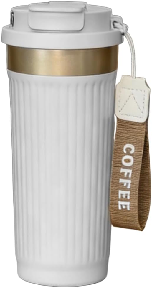Vacuum-Insulated Stainless Steel Travel Coffee Mug, Leak-Proof Reusable Coffee Cup with Lid-Keeps Drinks Hot & Cold for Hours, Durable Double Wall Tumbler for Men & Women (5th-White, 18OZ)