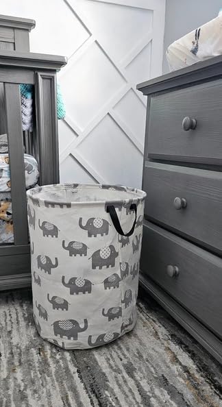 Round waterproof laundry basket gift basket,suitable for children's room and toy storage (Grey Elephant)