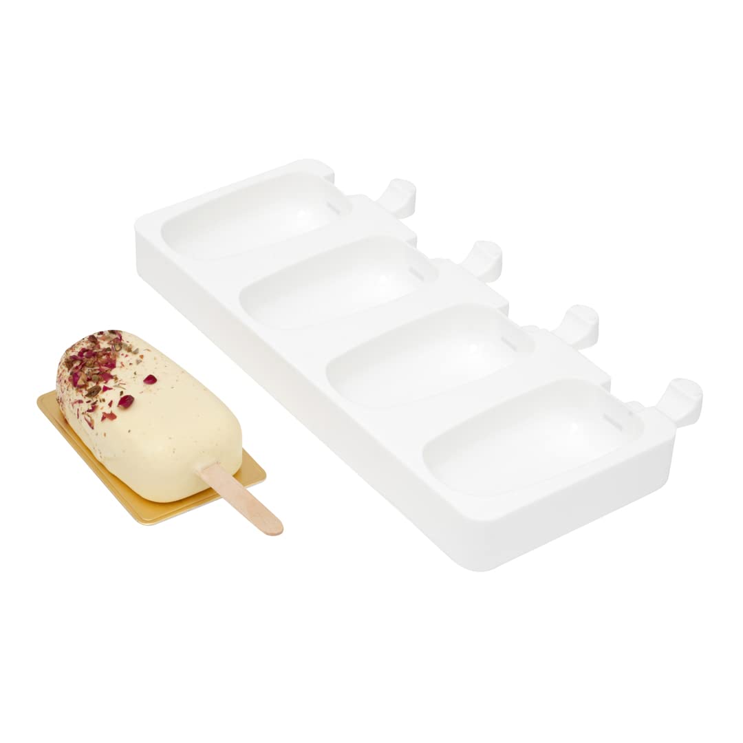Pastry Tek 4 Cavities Popsicle Molds, 10 Cylinder Cakesicle Molds - Flexible, Freezable, White Silicone Cake Popsicle Molds, Easy Release, For Baking - Restaurantware