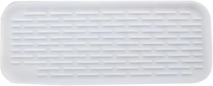 Silicone Organizer Tray, Soap and Sponge Holder for Kitchen Sink, Bathroom - Storage Tray for Dish Brush, Soap Dispenser, Dishwashing Accessories (White 12x4.7in)