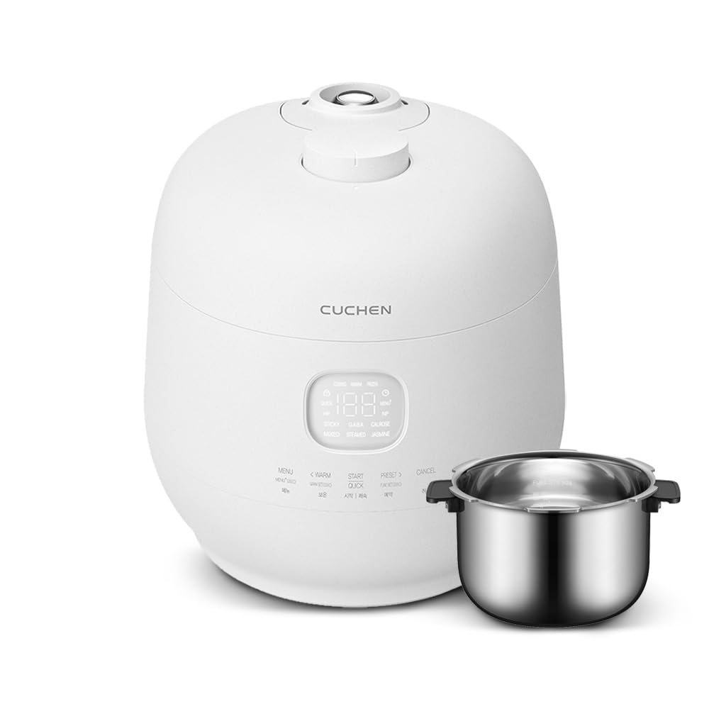 Cuchen 6-Cup Premium IH Pressure Rice Cooker with 304Ti Stainless Steel Inner Pot, Dual High/Non-Pressure Modes, Voice Guide & Auto Steam Clean, White (CRH-TWS0610PWUS)