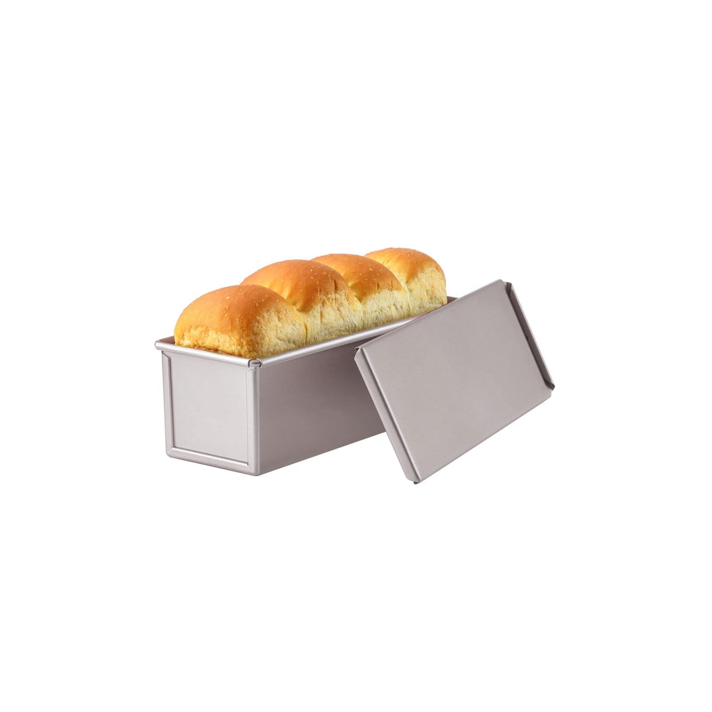 CHEFMADE Pullman Loaf Pan with Lid, 1Lb Dough Capacity Non-Stick Rectangle Corrugated Toast Box for Oven Baking 4" x 7.7"x 4.3"(Champagne Gold)