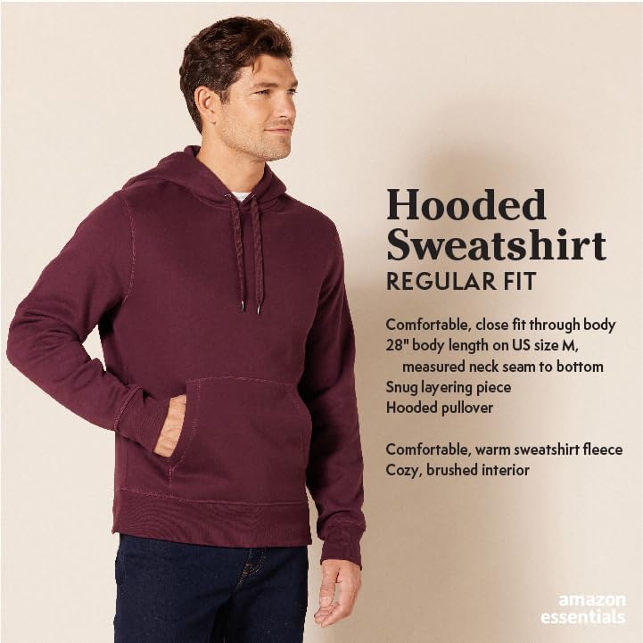 Amazon Essentials Men's Pullover Sweatshirt Hoodie, Big & Tall Options Available, Black Heather, X-Small