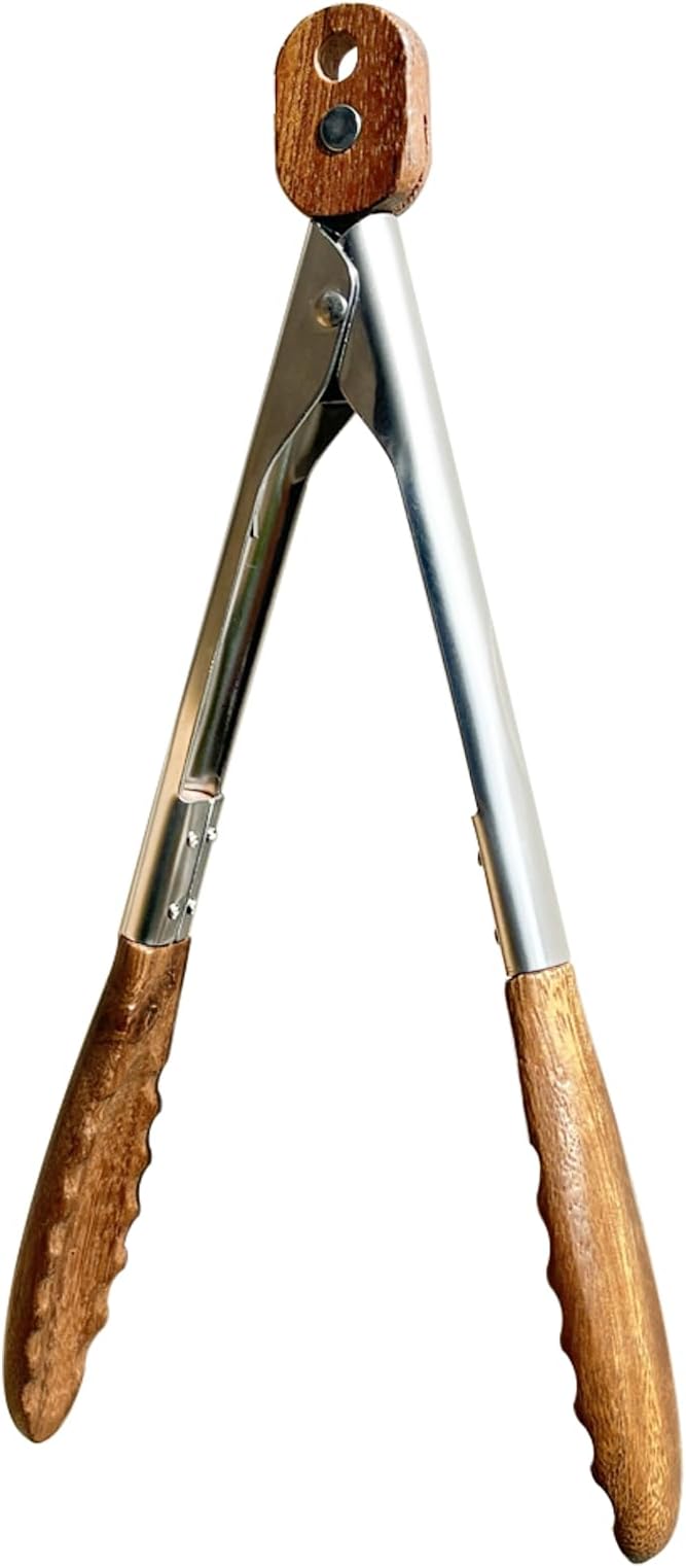 Wooden Tongs for Cooking with Walnut Wood Tips, Serving & Salad Tongs