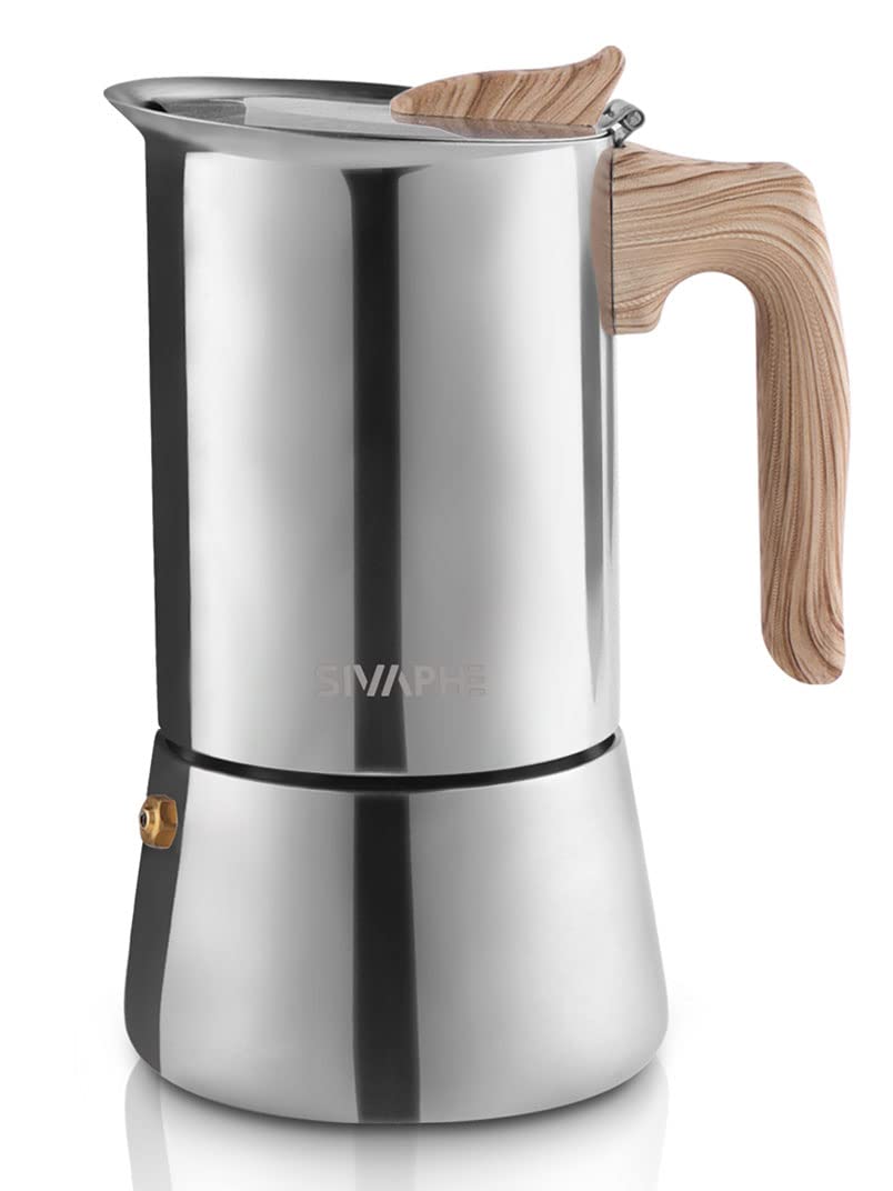 Sivaphe Stovetop Espresso Maker Stainless Steel 9 Cups, Induction-Capable Mocha Pot 450ml, Coffee Percolator with Replacement Silicone Gasket Steel Filter and Instructions (1 Cup=50ml)