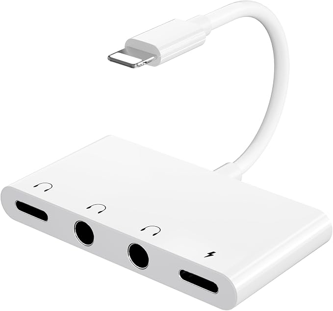 4 in 1 Headphone Splitter, iPhone Headphone Adapter + Dual 3.5mm Headphone Jack