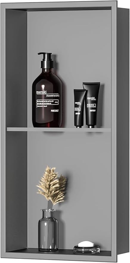 Neodrain 12X24 Inch Shower Niche, Gun Metal 2-Tier Stainless Wall Niche NO Tile Needed Recessed Cabinet for Bathroom Storage
