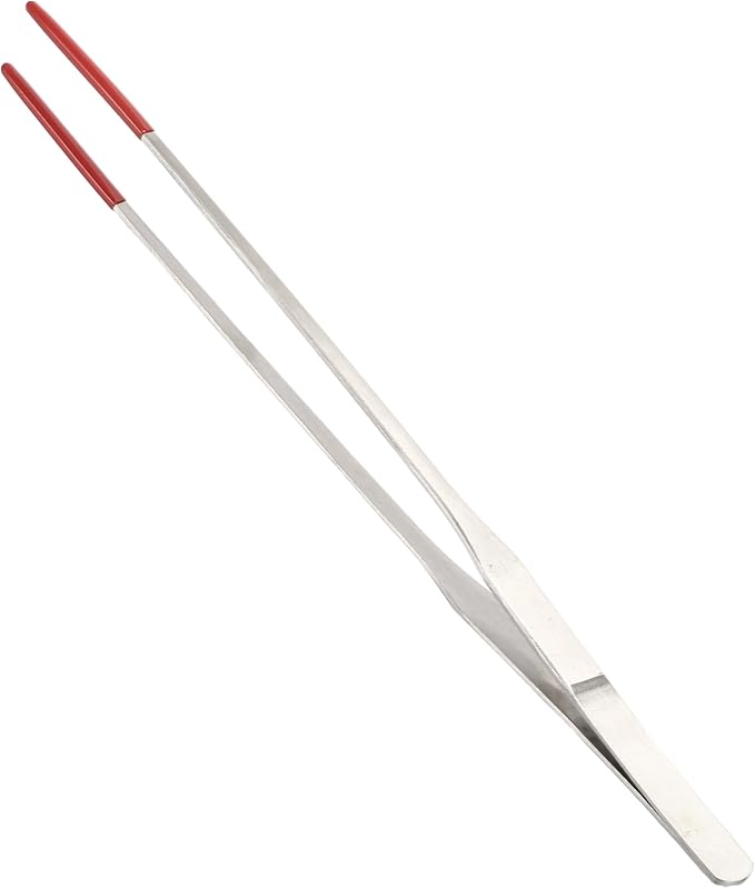 CAPASTEC 14.96" L Aquarium Straight Feeding Tweezer for Feeding with Black Rubber Tip