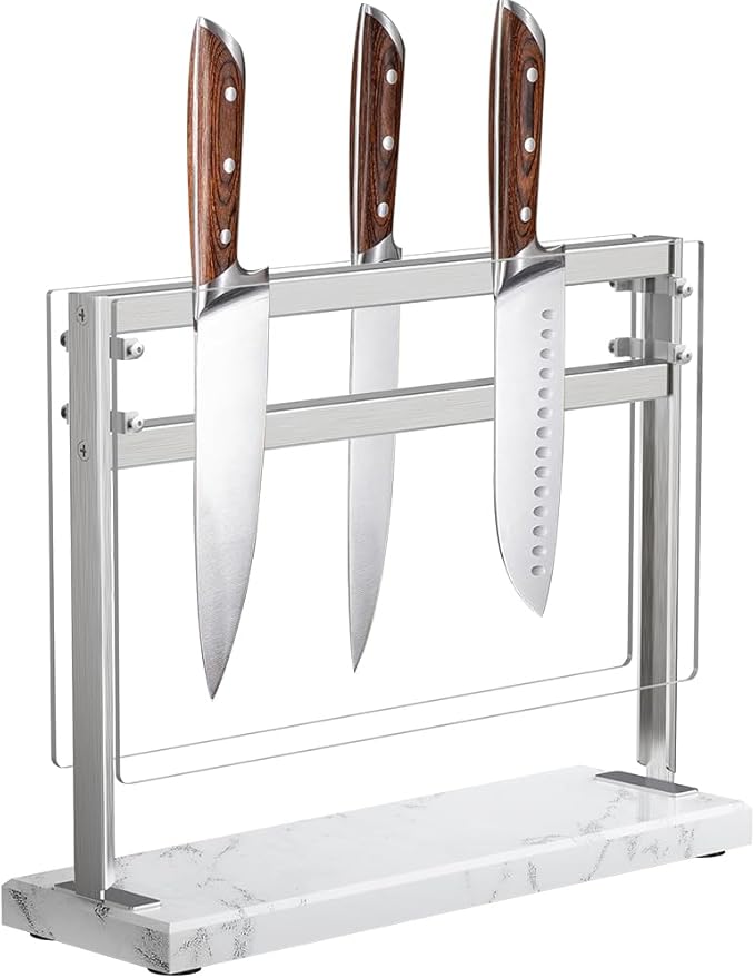 YIIYIIN Magnetic Knife Block with Marble Base - Double Sided Magnetic Knife Stand - Magnetic Knife Holder - Kitchen Knife Storage - Knife Holders for Counter Top - Black