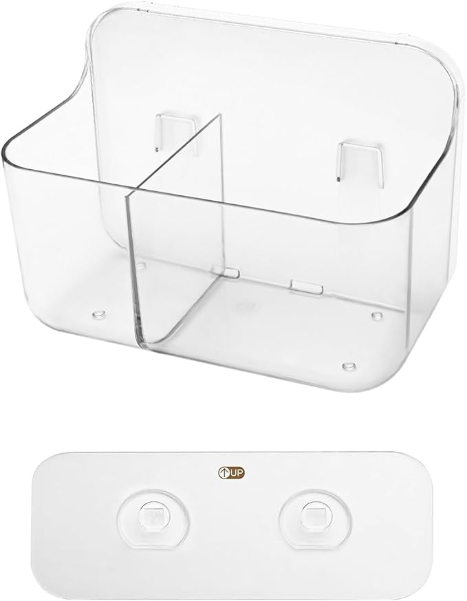Diesisa 2pc Acrylic Wall Mount Organizer, Adhesive Clear Cabinet Door Organizer,Bathroom Shelves for Wall,No Drilling Hang Walls,with 2 Compartments, for Bathroom, Kitchen, Living Room