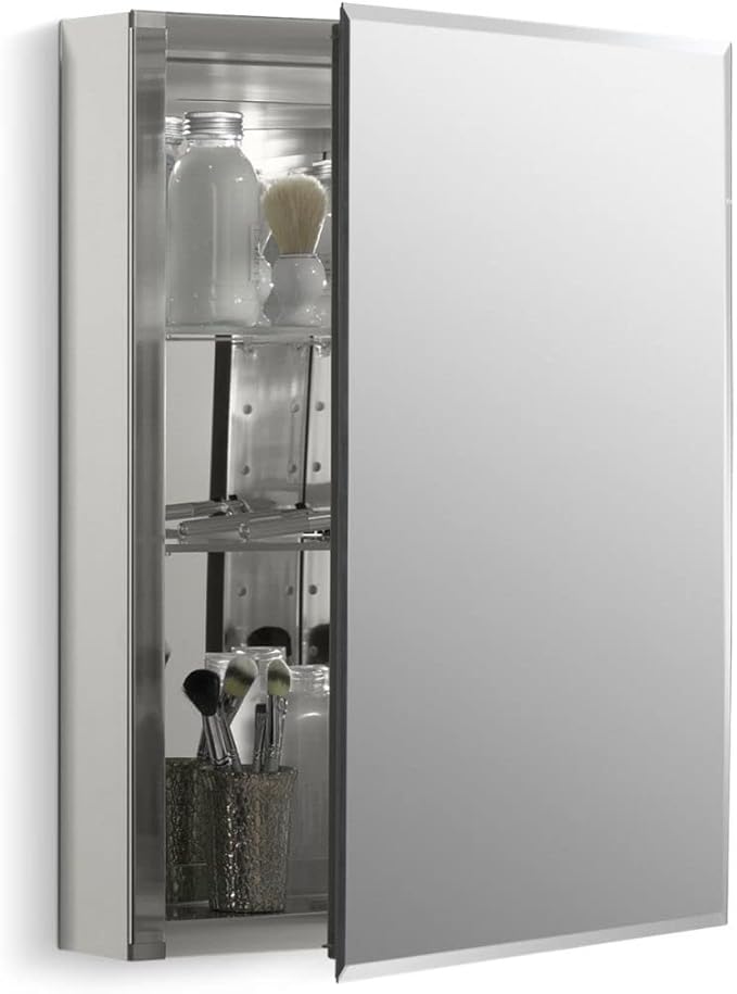 Kohler CB-CLC2026FS Frameless Bathroom Mirror Medicine Cabinet, Single Door, Rectangular Beveled Edge Frame, Bathroom Cabinet Mirror, Adjustable Shelves, 20 in. W x 26 in. H
