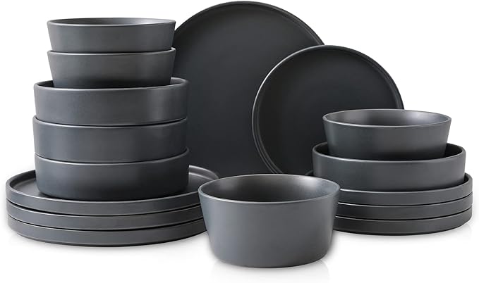 Stone Lain Celina Stoneware 12-Piece Dinnerware Set, Dinner and Pasta Bowls, White