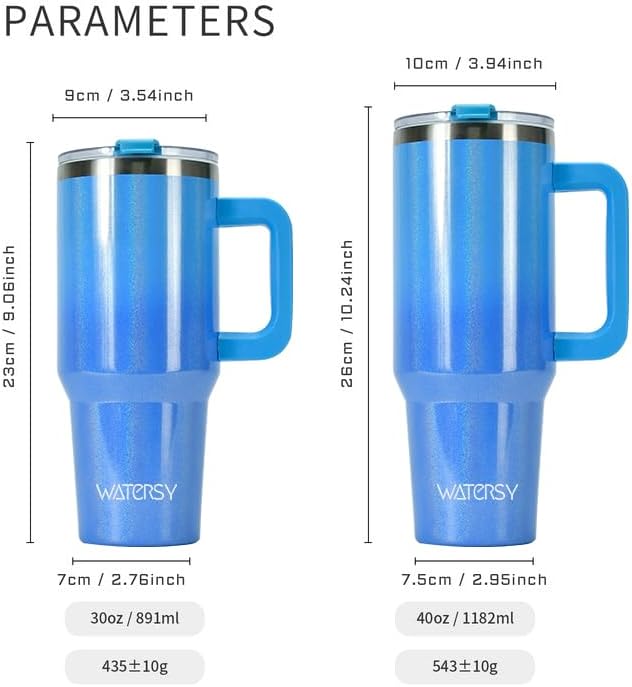 40 oz Shiny Tumbler with Handle,Tumbler with Lid and Straw,Double Wall Insulated Cup Stainless Steel Travel Mug(Cold for 34 Hours),Water Bottle for Iced Tea,Coffee,Cold Beverages(Blue)