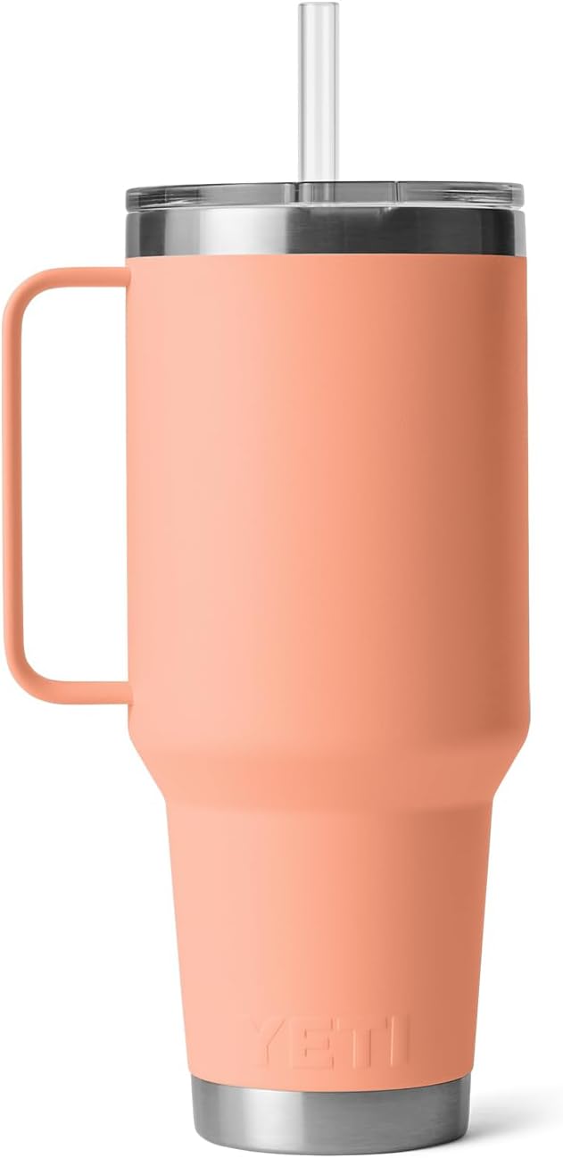 YETI Rambler 42 oz Tumbler with Handle and Straw Lid, Travel Mug Water Tumbler, Vacuum Insulated Cup with Handle, Stainless Steel, Lowcountry Peach