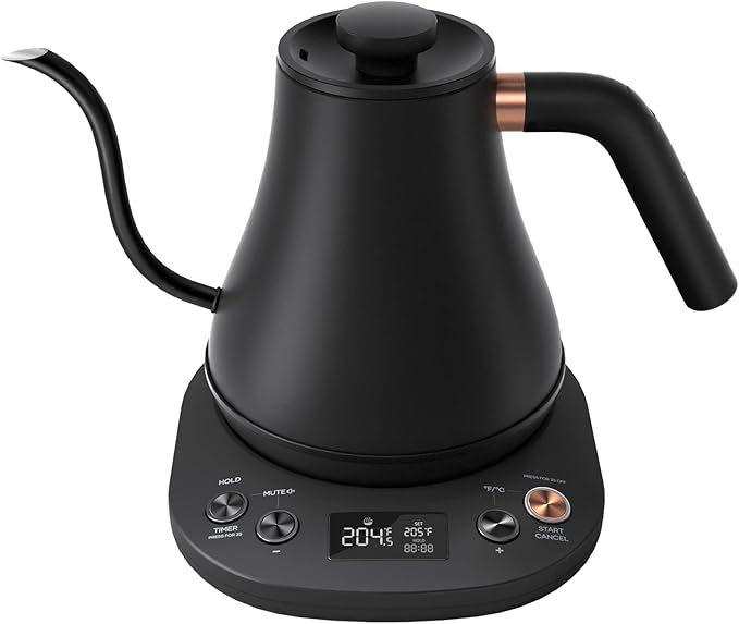 Mecity Electric Gooseneck Kettle With LCD Display Automatic Shut Off Retro Coffee Kettle Temperature Control Hot Water Boiler to Pour Over Tea, 1200 Watt Quick Heating Tea Pot, 0.8L, Stainless Steel