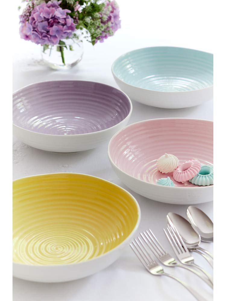 Portmeirion Sophie Conran Celadon Pasta Bowls - Set of 4, 9 Inch Fine Porcelain Ripple Design Dinnerware for Pasta, Salad & Soup - Microwave, Dishwasher, Freezer & Oven Safe