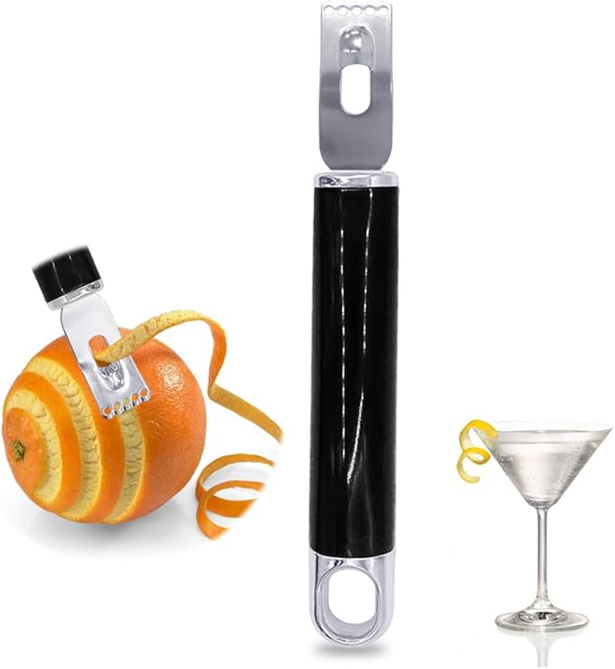 Channel Knife, 2 in 1 Lemon Peeler Zester Cocktail Garnish Citrus Zester 5 Baldes Ultra Sharp Lemon Rind Twist Peeler Stainless Steel Bar Tool Professional Grade Bar Accessory (Rose Gold)