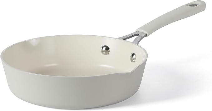 Martha Stewart Heathland 9.5 Inch Aluminum Cookware Non-Toxic Premium Ceramic Non Stick Frying Pan, Kitchen Egg Pan, Omelet, Pots and Pans, Linen White, Induction Safe