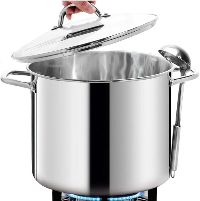 HOMICHEF Commercial Grade LARGE STOCK POT 20 Quart With Lid - Nickel Free Stainless Steel Cookware - Healthy Polished Stockpots - Heavy Duty Induction Soup Pot