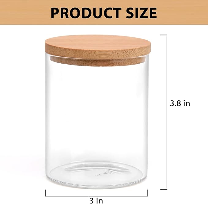 6 Pack Glass Qtip Holder Dispenser Set - Apothecary Jars with Lids for Vanity Makeup Organizer - Bathroom Canister Storage Organizer