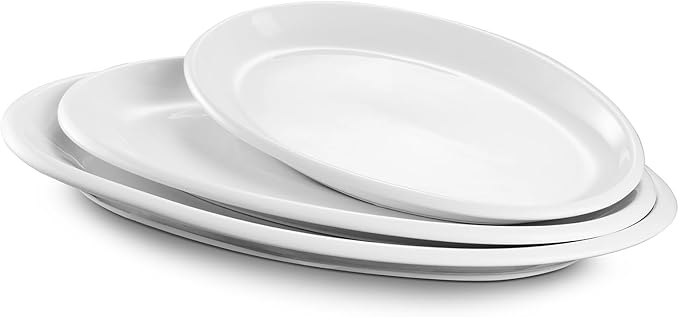 DOWAN Serving Platters and Trays for Wedding Decor, 16"/14"/12" Serving Dishes for Entertaining, White Porcelain Plates Set of 3