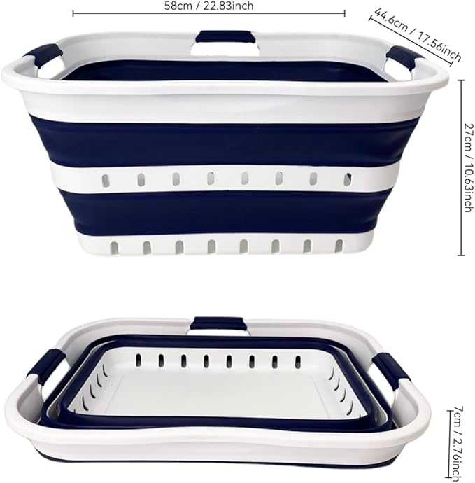 SAMMART 42L (11 gallon) Collapsible Plastic Laundry Basket - Foldable Pop Up Storage Container/Organizer - Space Saving Hamper/Basket (1, White/Starry Blue)
