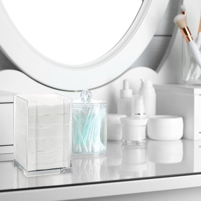 ForPro Square Pad Dispenser - Clear, Acrylic, Open Sides and Top Dispenser - Fits 4” x 4” Cotton Pads - 7” H x 4.25” W x 4.25” L