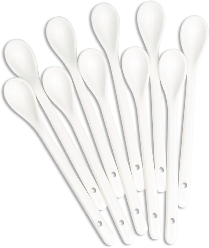 White Long Handle Porcelain Spoons Coffee, Tea, Yogurt and Ice-cream, Cutlery Fitting Ceramic Spoons 5.1 Inch Set of 10 (10, 5.1 inch)