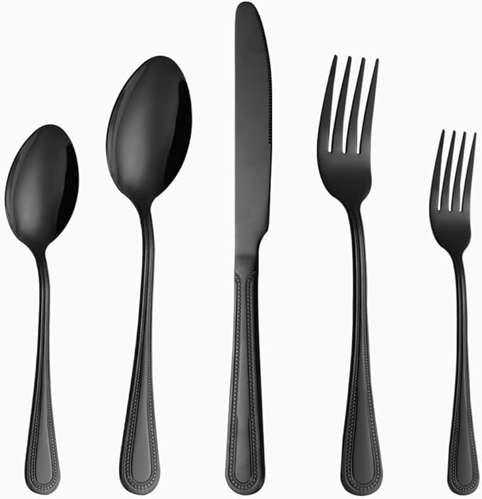 Silverware Set,40-Piece Stainless Steel Flatware Set for 8(Black)