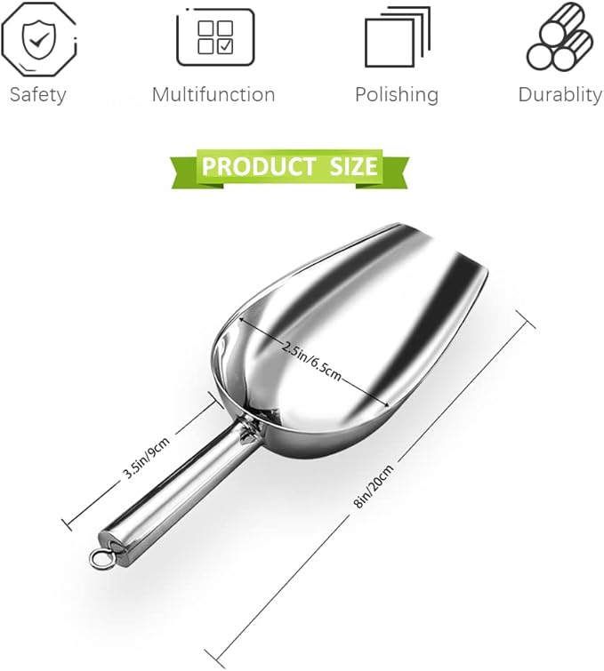 Metal Ice Scoop 6 Oz,Kitchen Ice Scooper for Ice Maker, Small Food Scoops for Bar Party Wedding Pet Dog Food, Stainless Steel Silver