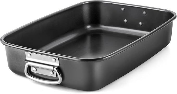 HONGBAKE Lasagna Pan 3 Inch Deep, 15x10 Baking Pan for Oven, Nonstick Cake Baking Dish for Brownie, Roasting Pans with Stainless Steel Handles, Heavy Duty, Dishwasher Safe, Dark Grey