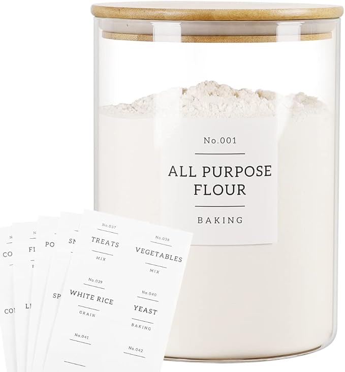 HHMJSM 1 Gallon Large Glass Food Storage Containers With Airtight Bamboo Lid - Kitchen Glass Storage Jars Canister With 42 Pantry Labels - Thicken Big Clear Rice Containers For Your Pantry
