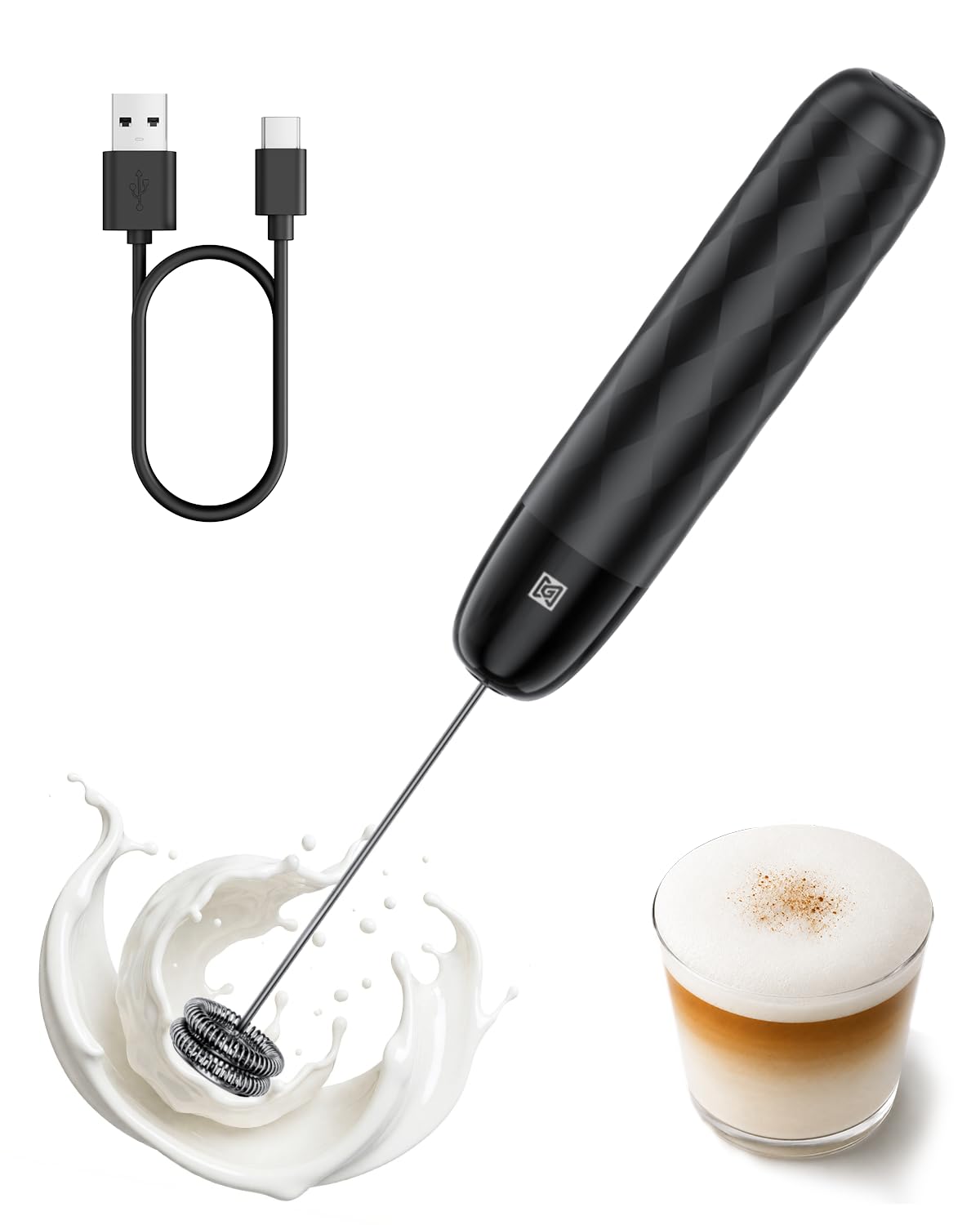 Maestri House Rechargeable Milk Frother, Handheld Electric Foam Maker Detachable Stainless Steel Whisk Drink Mixer Foamer Mini Blender for Matcha, Lattes, Cappuccino, No Stand (White and Silver)