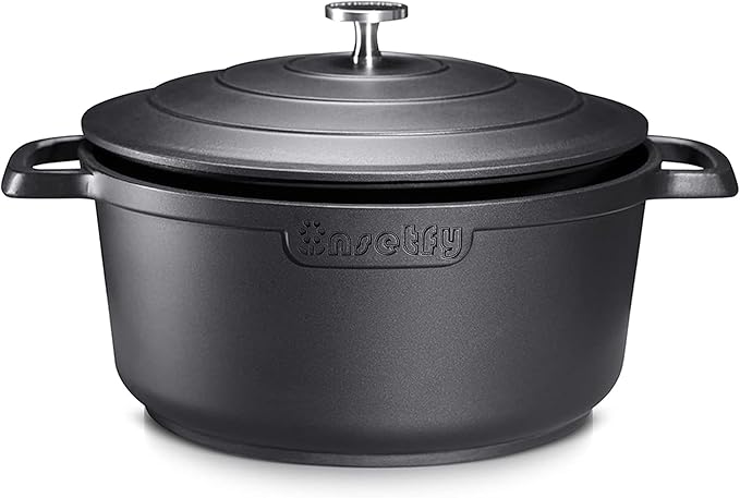 INSETFY Large Dutch Oven Pot with Lid-7.5QT Cast Aluminum Oven Pot with Two Handles Lightweight for Bread Baking Braising and Roasting(Blue)