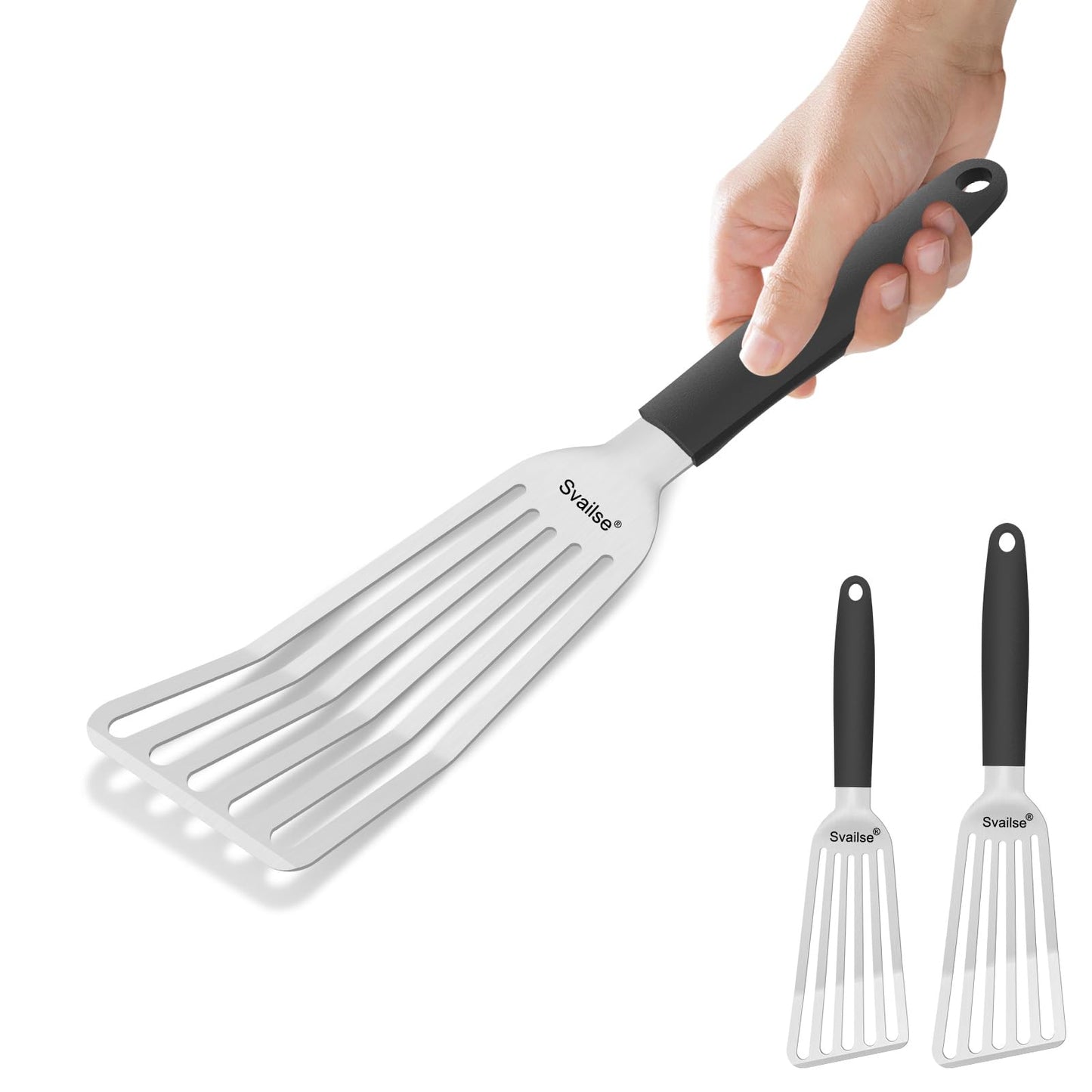 Svailse Fish Spatula Stainless Steel, Metal Spatula for Cast Iron Skillet, Slotted Turner with Silicone Handle for Cooking, Grilling, Flipping, Egg, Cookie, Pancake and Burger (Large, 13.5 Inch)