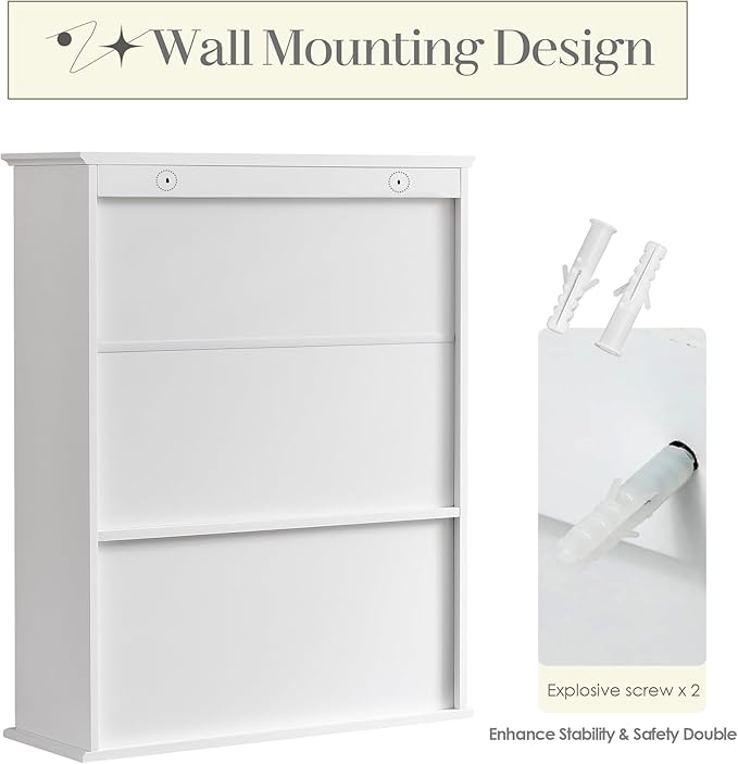 Bathroom Wall Cabinet, White 30" x 24" Wall Mounted Medicine Cabinet, Over Toilet Storage Hanging Cabinet Adjustable Shelves Cupboard with Large Space for Laundry Room, Bedroom, Kitchen, Entryway