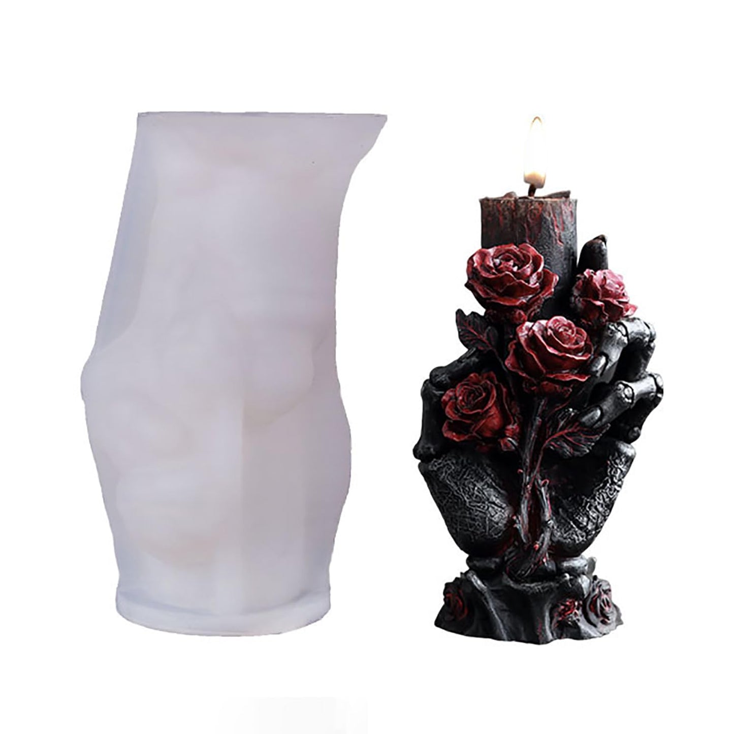 Floral Column Candle Mold with 50pcs Wax Core, Aroma Candle DIY Mold, Handmade Candle Making Supplies, Romantic Scented Candle Silicone Mold Valentine's Day, Personalized Romantic Crafts(A-Flower)