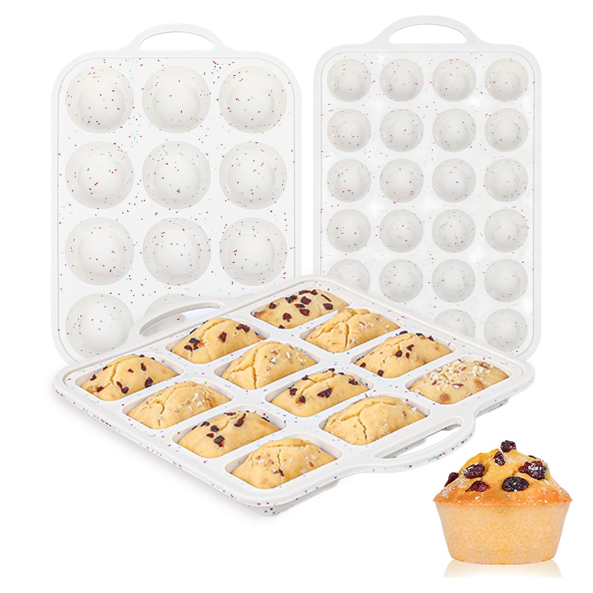 CAKETIME Silicone Muffin Pans for Baking, Metal Reinforced Frame Jumbo 6 Cups & Mini 24 Cups Cupcake Pan Nonstick Muffin Pan for Homemade Baking Easy to Handle