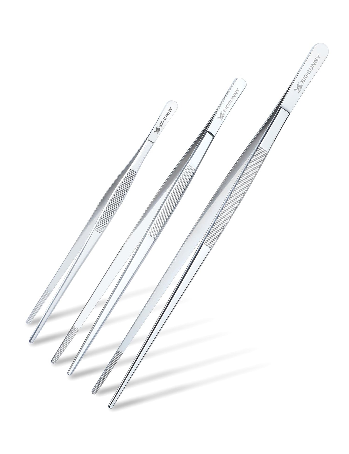 MSY BIGSUNNY Stainless Steel Food Tweezers Multi-function Cooking Tongs Kitchen Serving Tong (12" Round & 12" Pointed Tweezers)