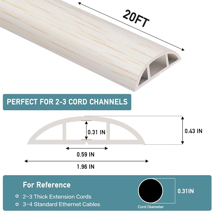 Floor Cord Cover Self Adhesive Cord Hider Floor Extension Cord Covers