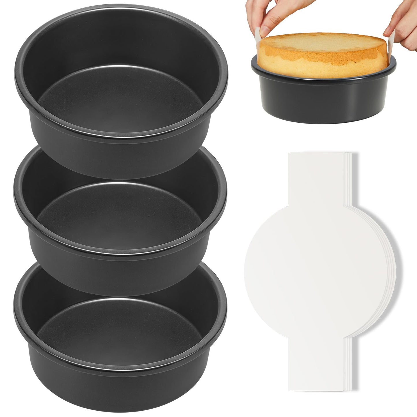 HONGBAKE Round Cake Pan Set for Baking, 8 Inch, Nonstick Deeper Circle Cake Pans with Wider Grips, 2 Pieces Layer Cake Tin, Cheesecake Mold, Huty Duty, Dishwasher Safe - Grey