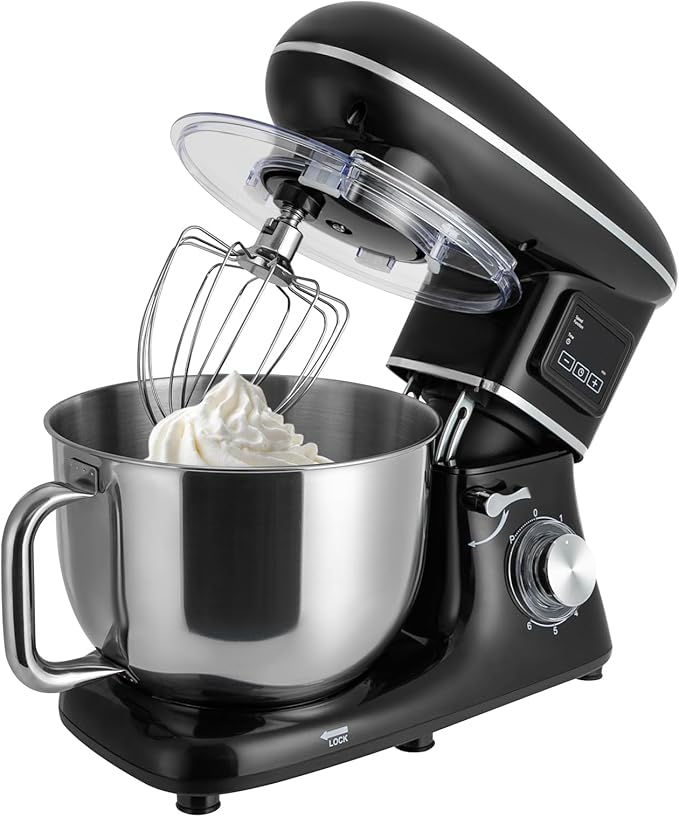Stand Mixer 1350W Electric Tilt-Head Mixer with 6.5 QT Stainless Steel Bowl, 6 Speed with Pulse Kitchen Mixer, Food Mixer with Dough Hook, Flat Beater, Whisk, Splash Guard (White)
