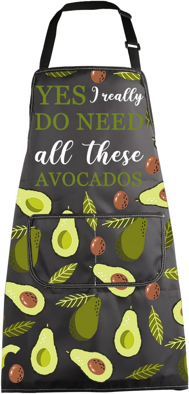 MBMSO Funny Avocado Apron Avocado Cooking Kitchen Aprons with Pockets Waterproof Apron for Chef Grilling BBQ Baking (Avocado Apron)