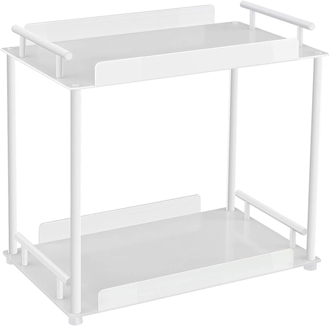 FLE Bathroom Organizer Countertop,Counter Decorative Tray Cosmetic Organizer,Countertop Storage Shelf for Bathroom, Kitchen, Living Room, Bedroom, Dressing Table (2 Tier-White)