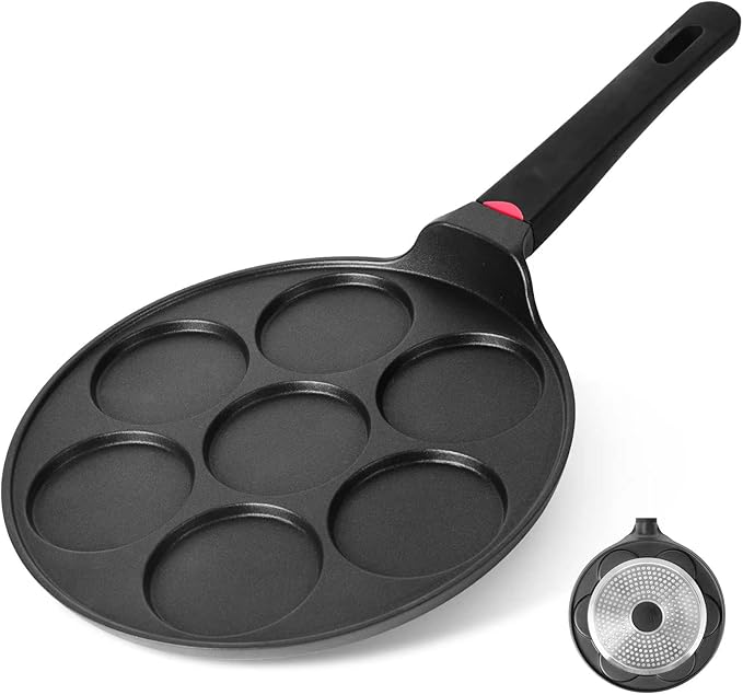 CAINFY Pancake Pan Nonstick-Suitable for All Stovetops & Induction Cooker, 10.5 Inch Mini Silver Dollar Grill Blini Griddle Crepe Pan, 4 Molds Cake Egg Skillet, 100% PFOA Free Coating