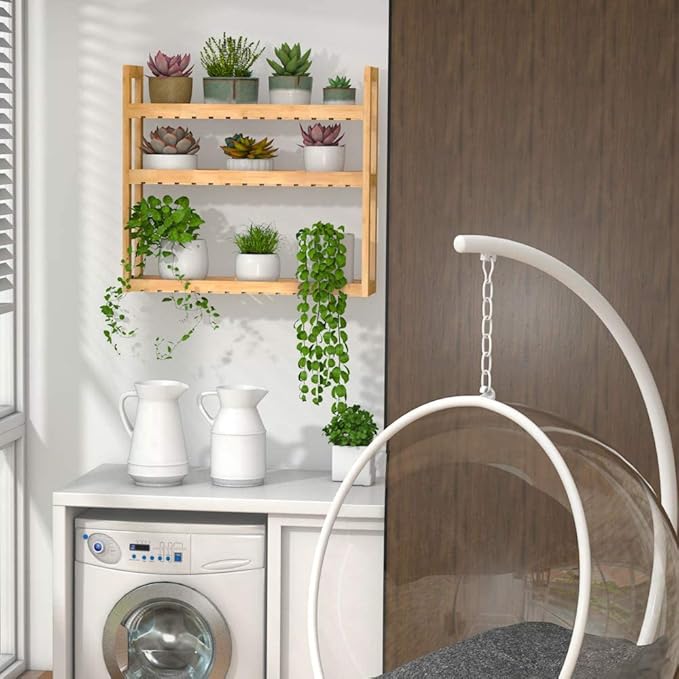 Domax Bathroom Wall Shelf - Over Toilet 3 Tier Storage Rack Adjustable Layer Multifunctional Utility Wall Mounted Towel Shelves Living Room Kitchen (Bamboo-Pack of 2)