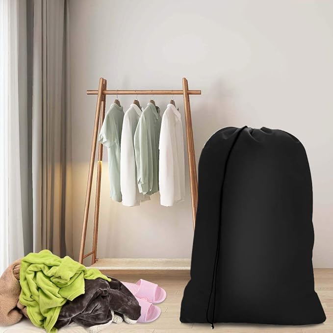 2 Pack Heavy Duty Large Laundry Bag 28x45 inch Extra Hamper Bag Dirty Clothes Organizer Drawstring Cloth Laundry Bag for Travel Camp Home College Dorm Drying Do Not Exceed 176℉ Black