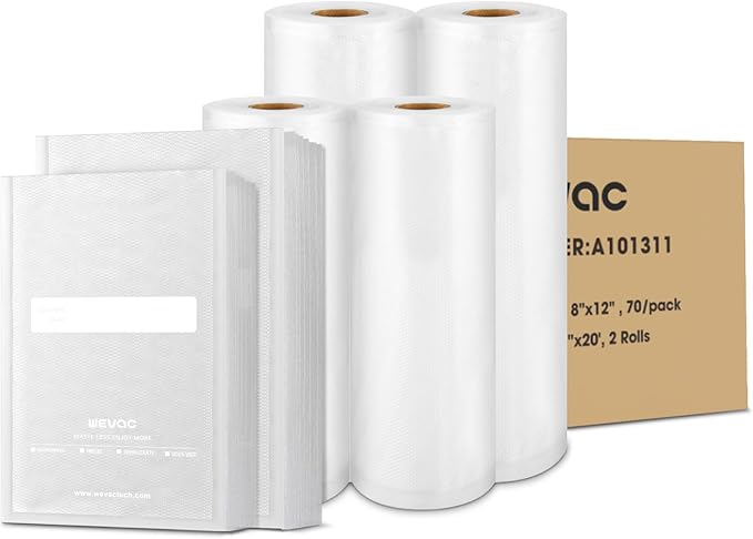 Wevac Vacuum Sealer Bags, Multiple Sizes, 200Pack Precut Bags, 6 Vac Rolls